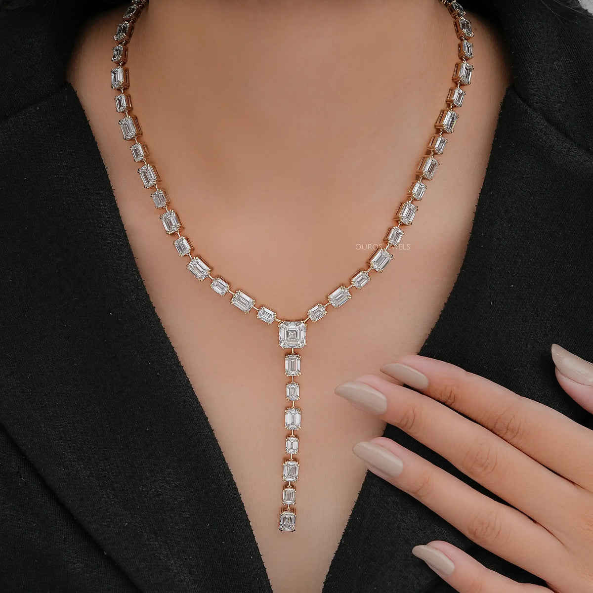 Emerald Lab Diamond Y Lariat Necklace
