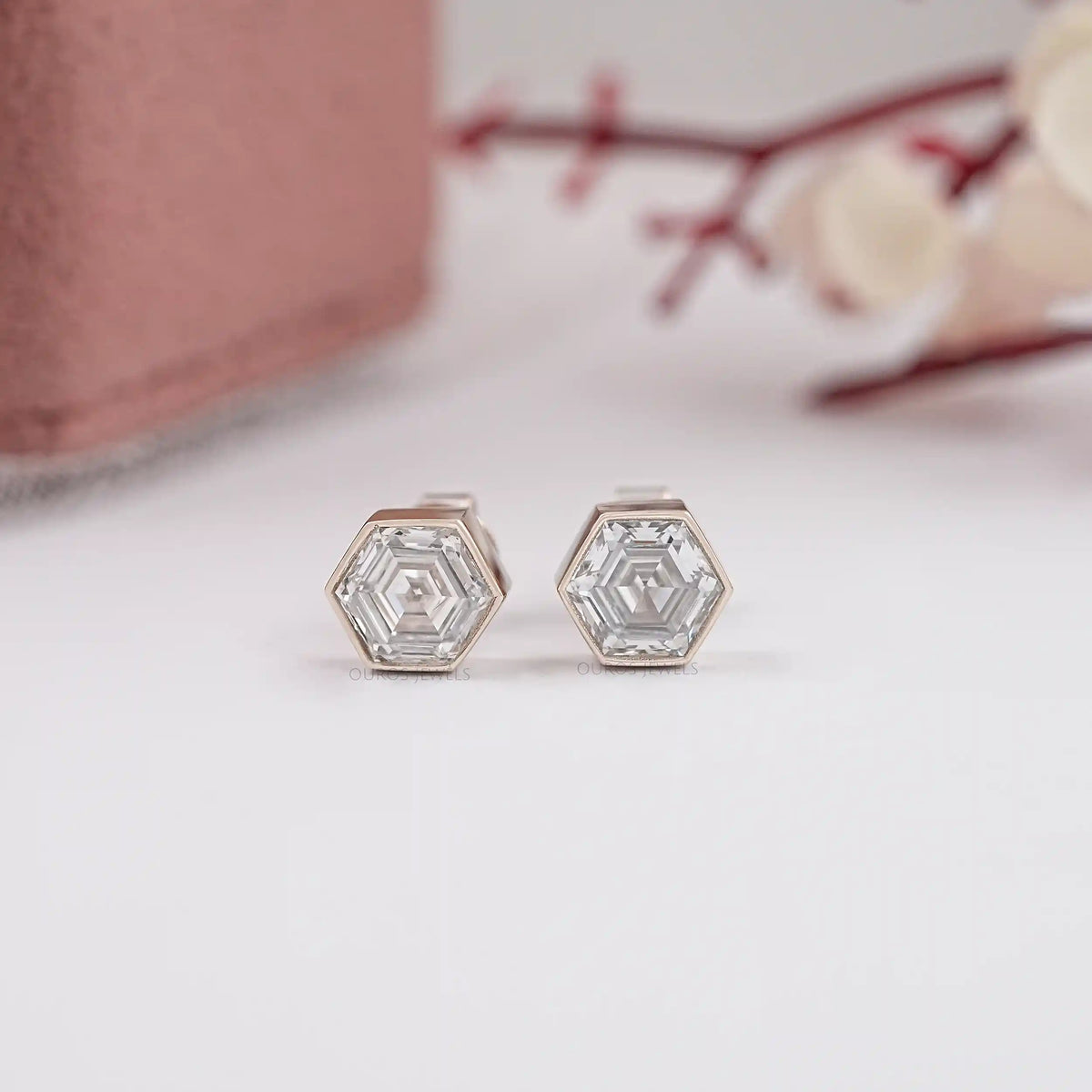 Hexagon Bezel Set Stud Earring