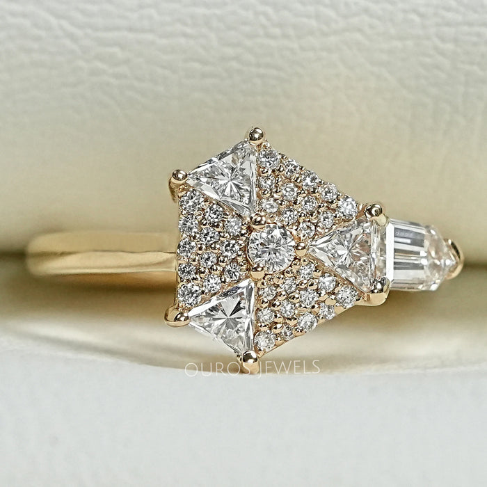 Step Cut Arrow And Round Lab Diamond Anniversary Ring