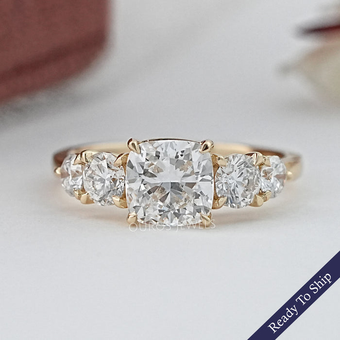 Five Stone Cushion Lab Grown Diamond Engagement Ring