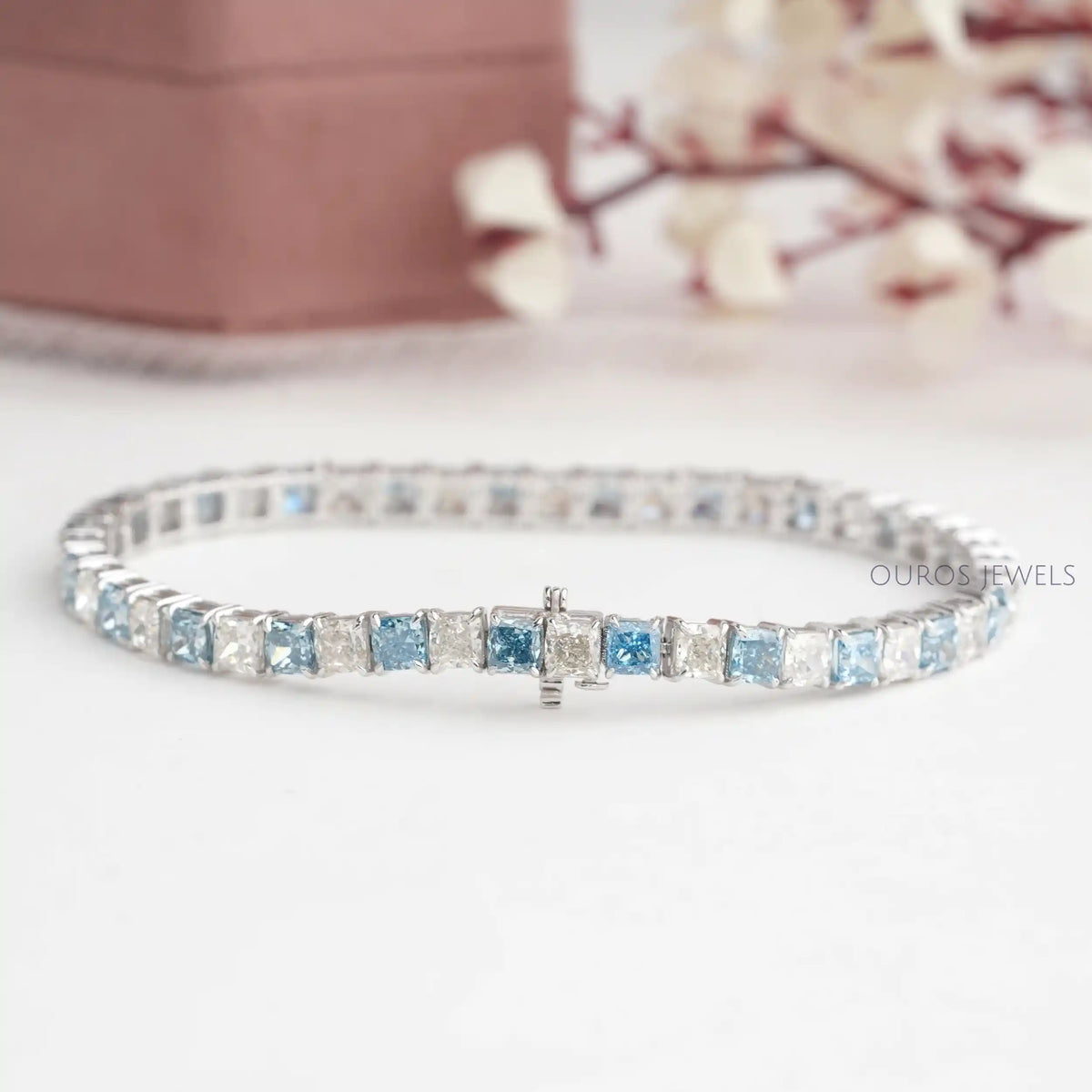 Blue Cushion Cut Lab Grown Diamond Bracelet Bracelet