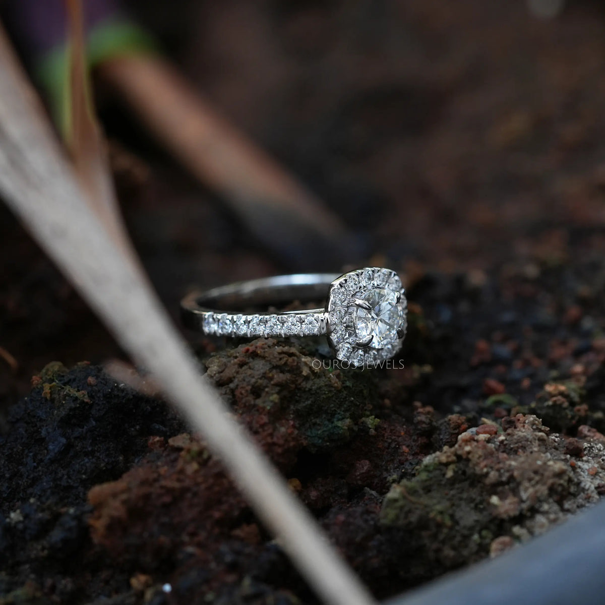 Round Cut Halo With Accent Diamond Ring Ring