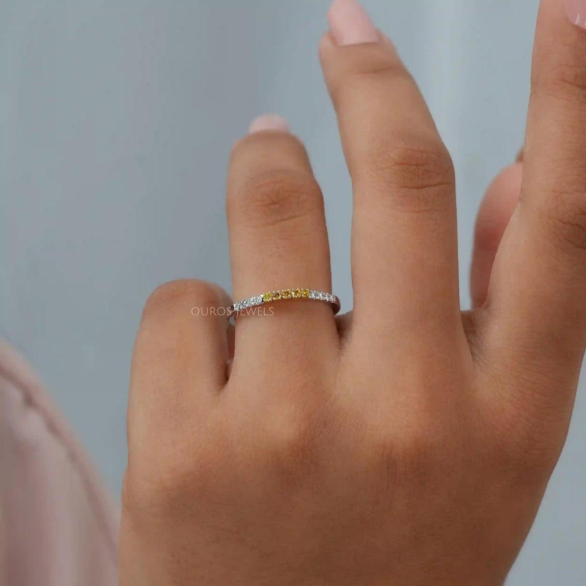 Fancy Round Cut Lab Grown Diamond Stacking Ring Yellow_EF 0.10 TCW Rings