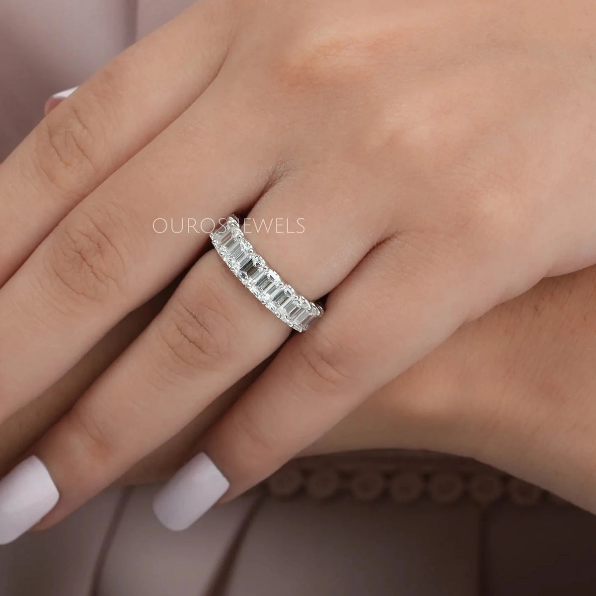 Emerald Cut Lab Diamond Full Eternity Wedding Band