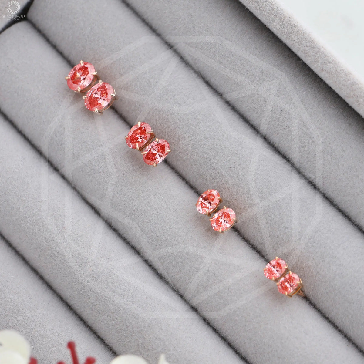 Pink Oval Cut Screw Back Earrings