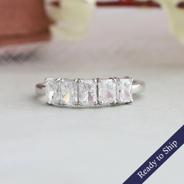 Five Stone Radiant Cut Diamond Wedding Band