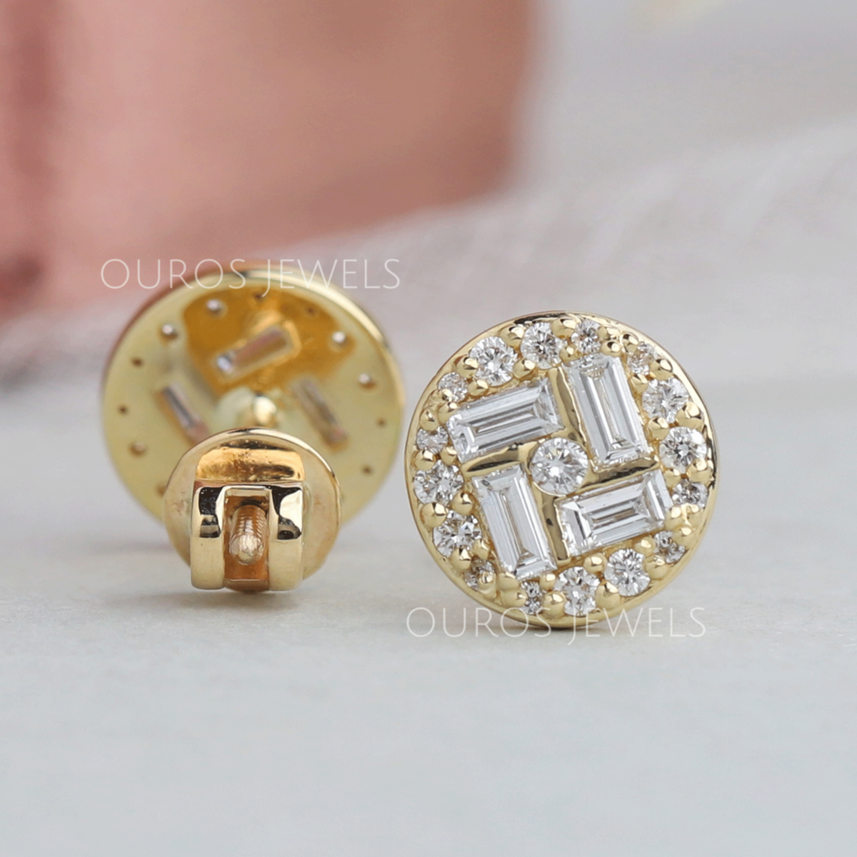 Baguette Cluster Stud Diamond Earrings Earring