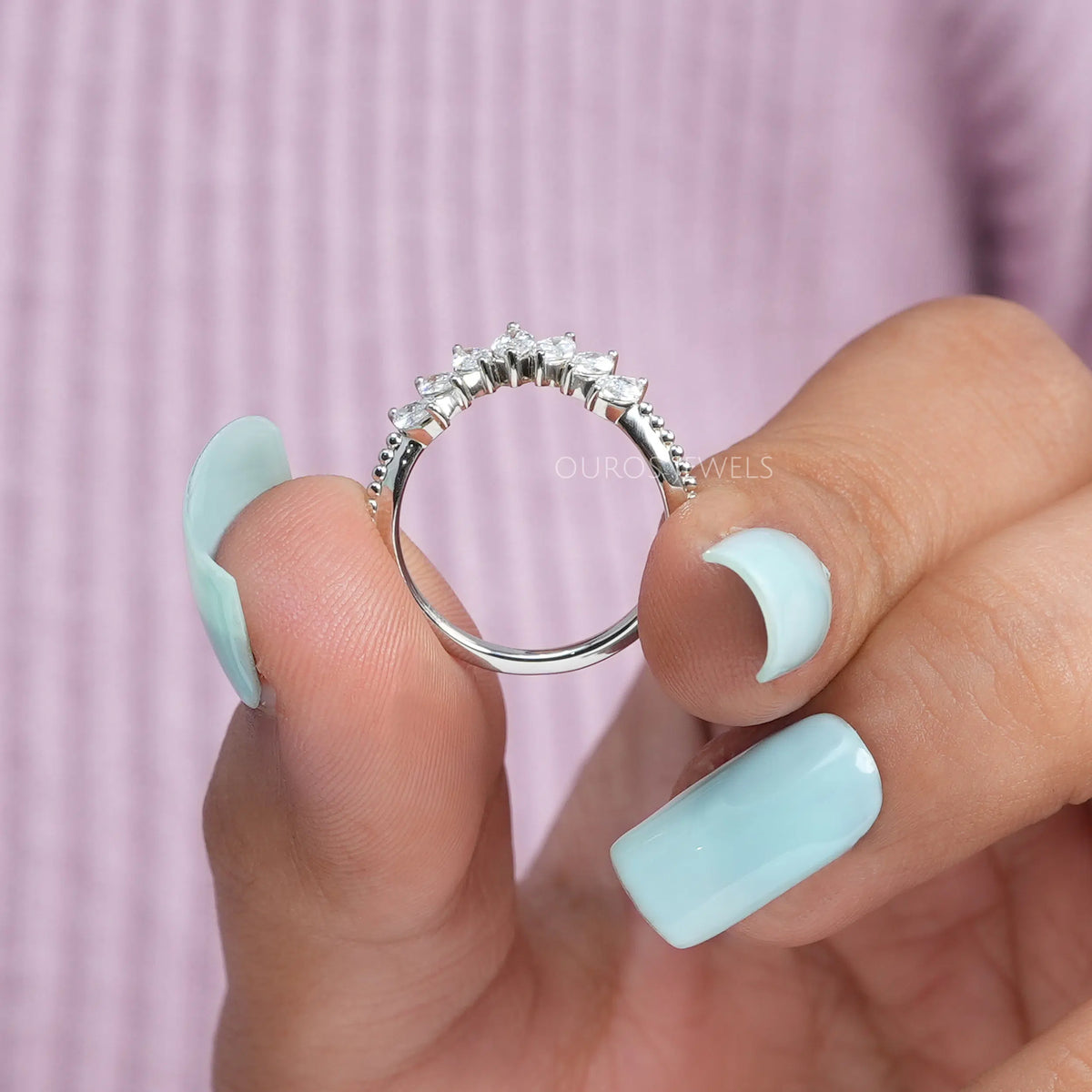 Marquise Cut Curved Stackable Band Rings