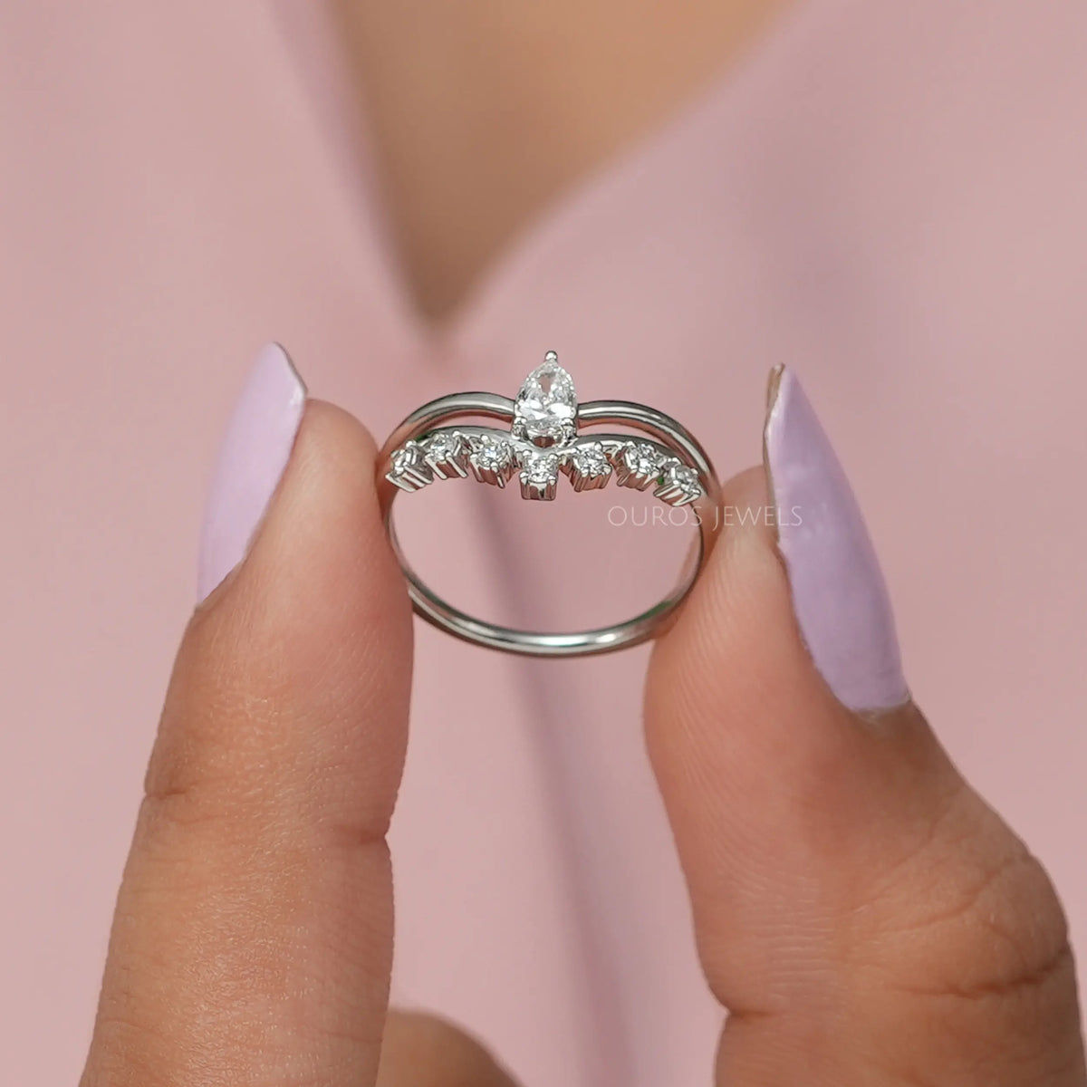 Pear Diamond Curved Dainty Ring