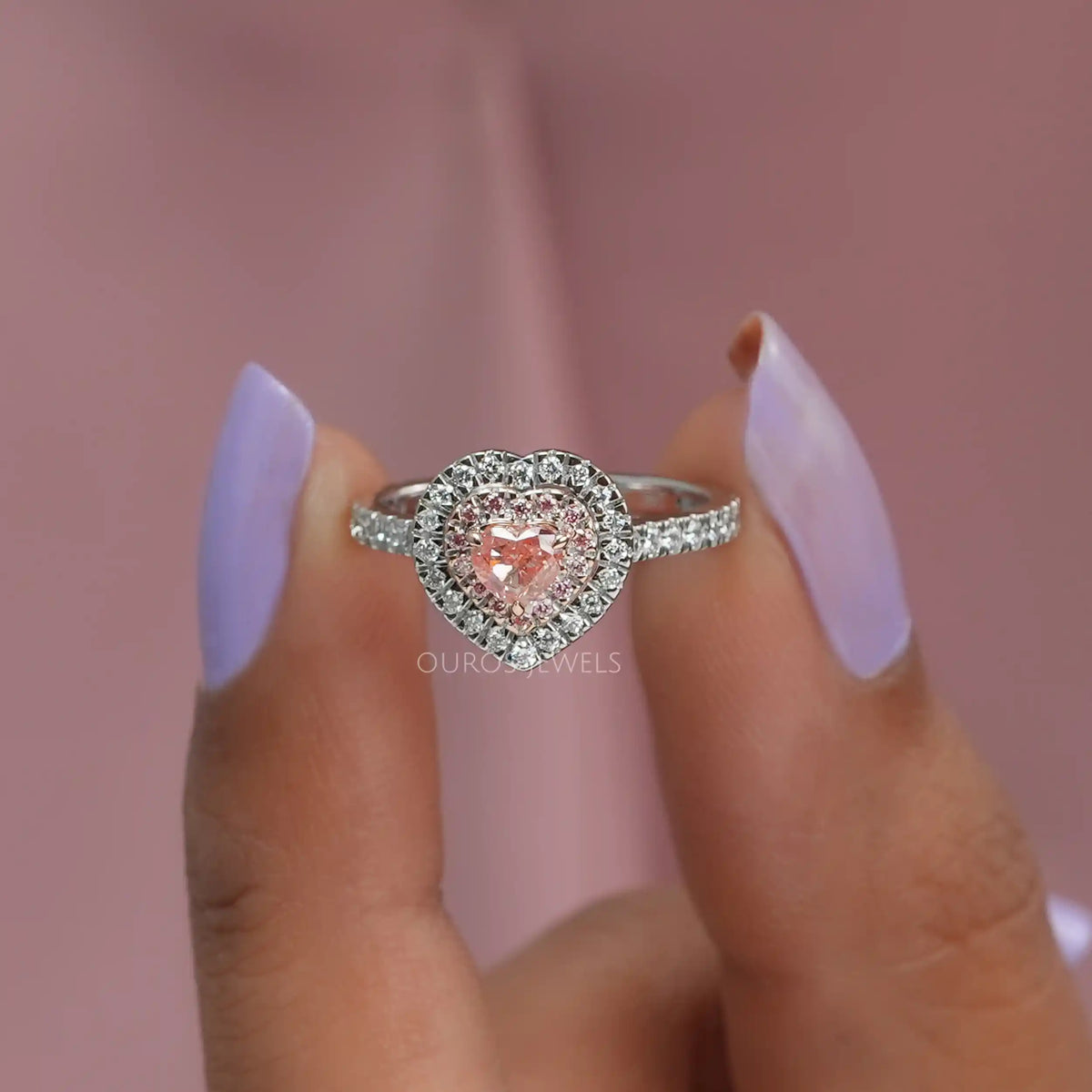 Pink Heart Diamond Double Halo Ring
