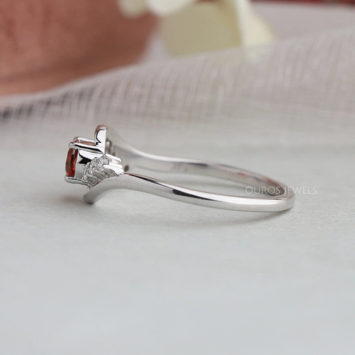Red Oval Diamond Bypass Dainty Ring