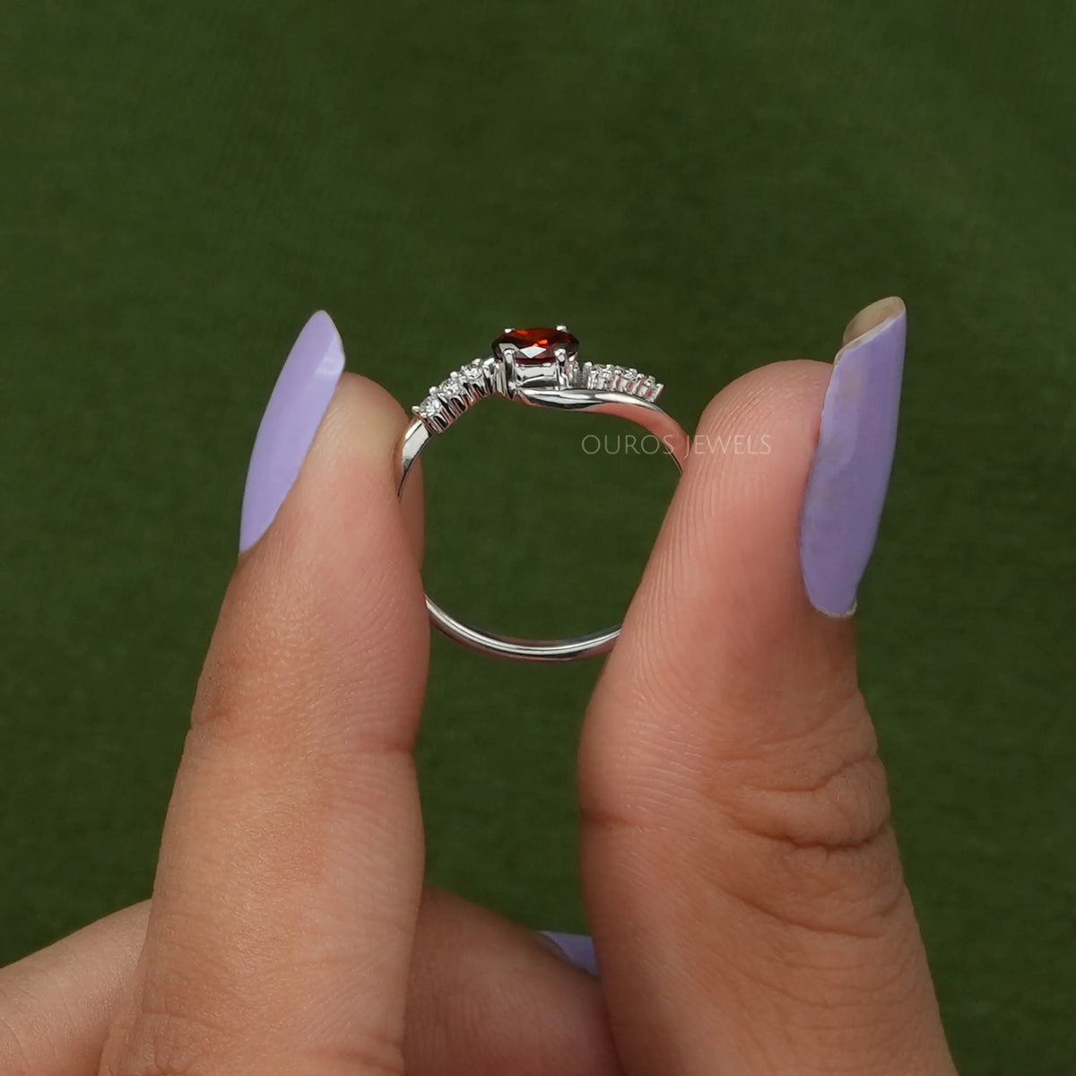 Red Oval Diamond Bypass Dainty Ring