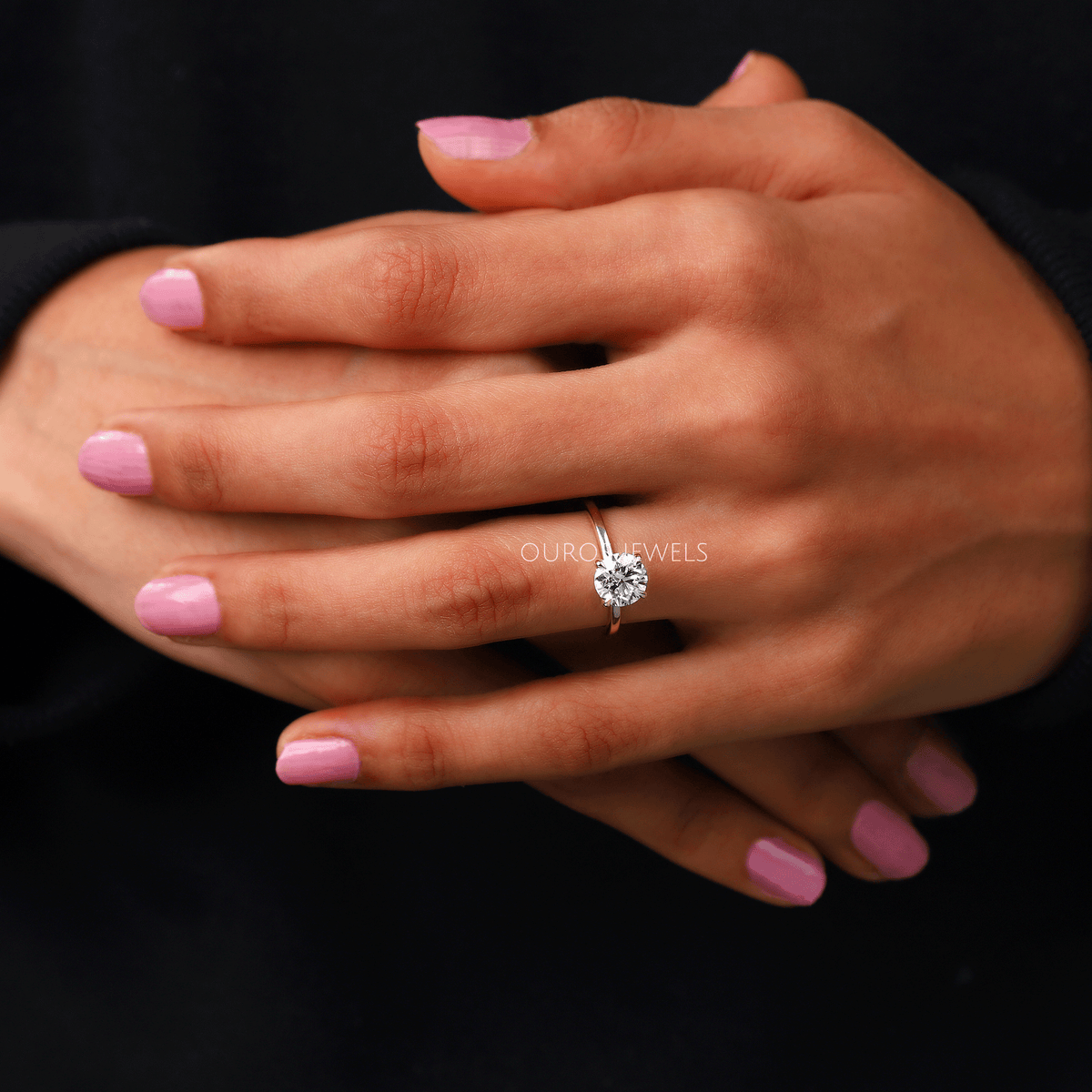 Round Lab Diamond Hidden Halo Solitaire Engagement Ring Rings