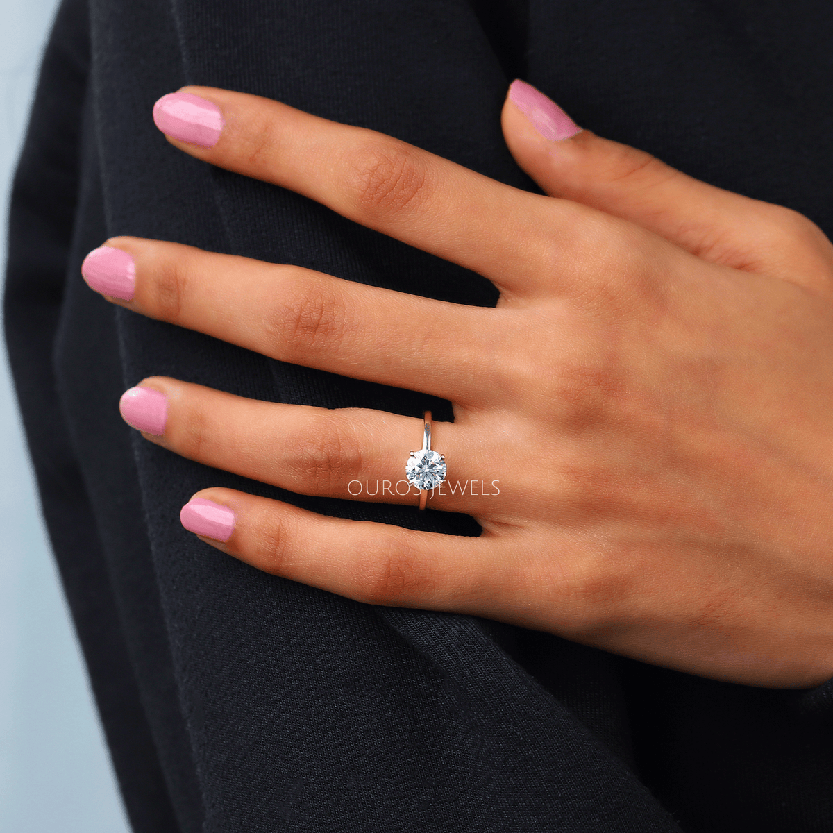 Round Lab Diamond Hidden Halo Solitaire Engagement Ring Rings