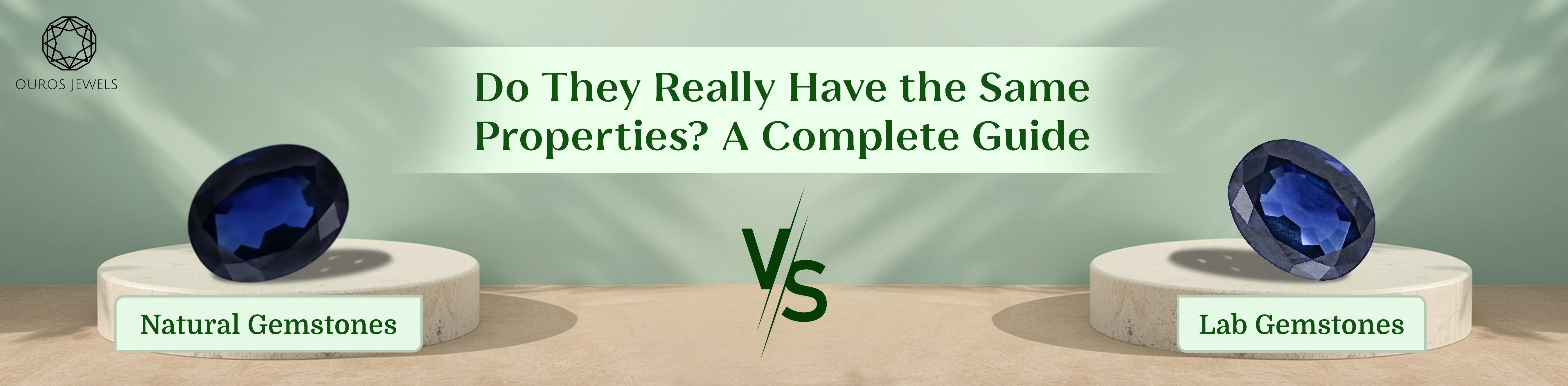 Comparison of lab created gemstones vs natural gemstones featuring blue earth mined sapphire and lab grown sapphire