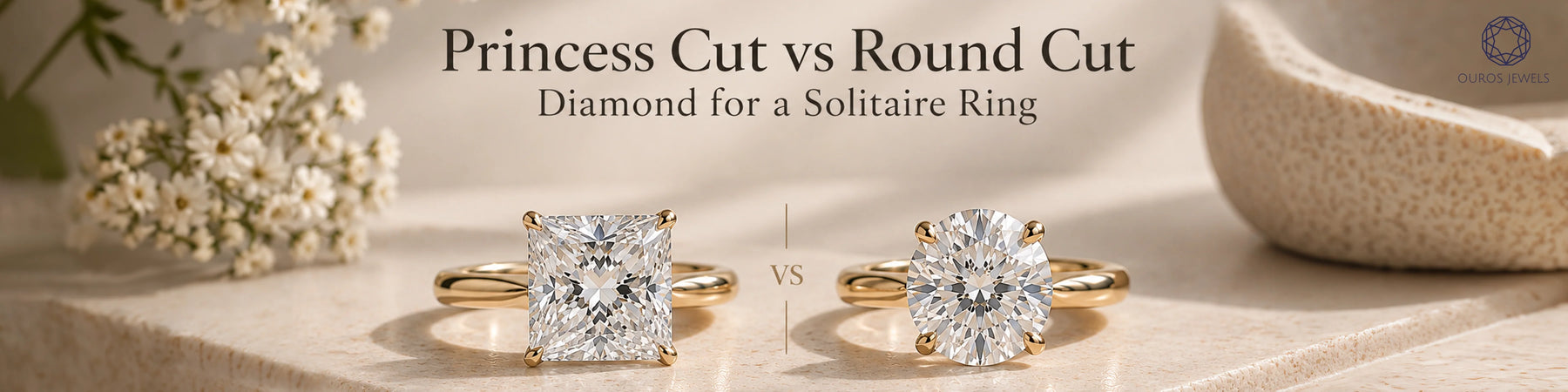 Princess cut vs round cut diamond for a solitaire ring guide comparing square princess diamond ring and round brilliant solitaire in gold