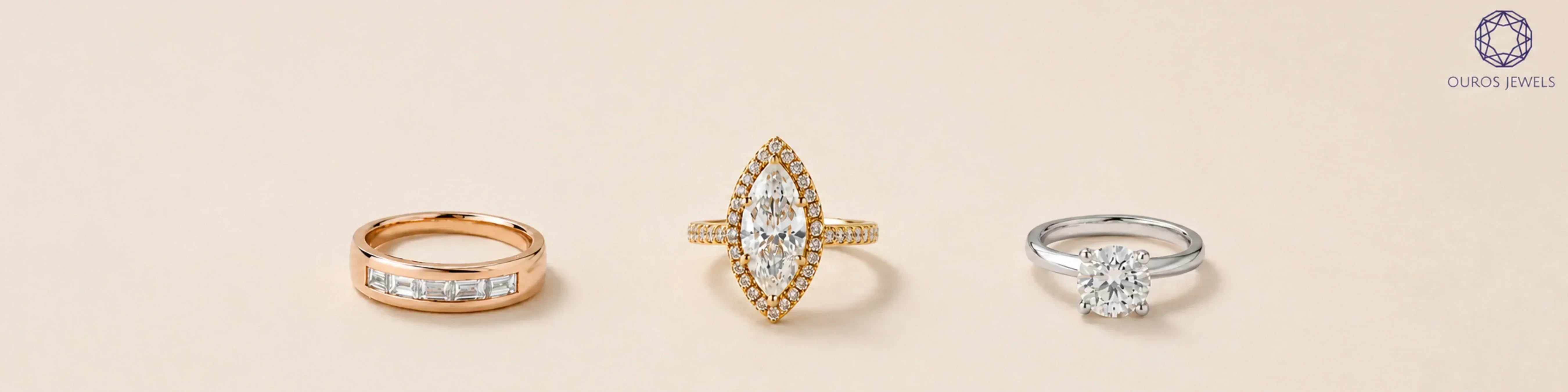 Hypoallergenic engagement rings in yellow gold, rose gold, and platinum by Ouros Jewels