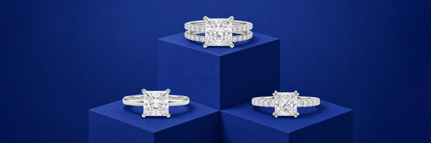 Image showing precious and various styles of princess cut lab-grown diamond engagement rings