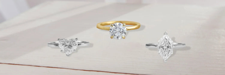 Image showing 3 solitaire ring, lab-grown diamond in pear, kite, and oval cuts set for a timeless look 