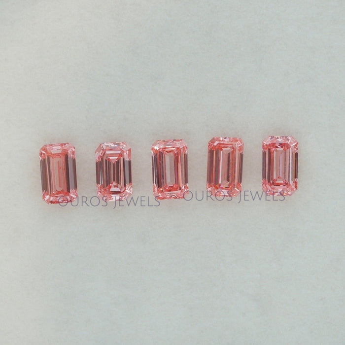 0.24 Carat Each Pink Emerald Cut Lab Grown Diamond Ouros Jewels