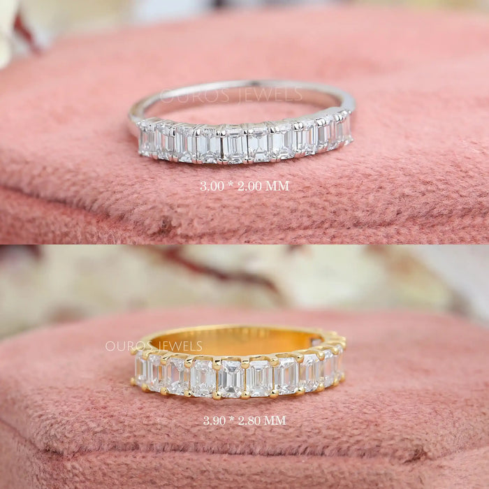 Emerald Cut Lab Grown Diamond Half Eternity Wedding  Band