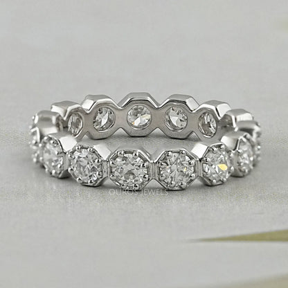 Old European Round Cut Lab Diamond Eternity Wedding Band Rings