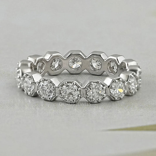 Old European Round Cut Lab Diamond Eternity Wedding Band Rings