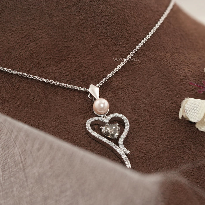 Olive Heart Diamond And Pearl Pendant