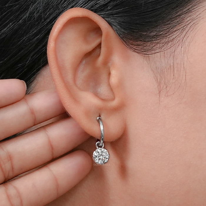 Round Cut Lab Diamond  Hinge Back Earrings