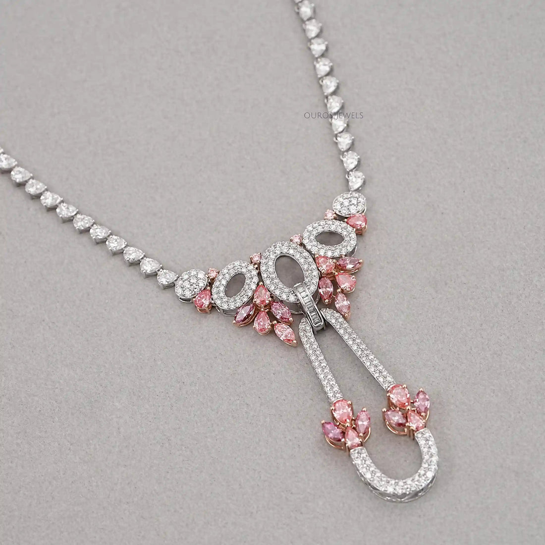 Pear And Round Shape Cluster Diamond Bridal Necklace Necklaces