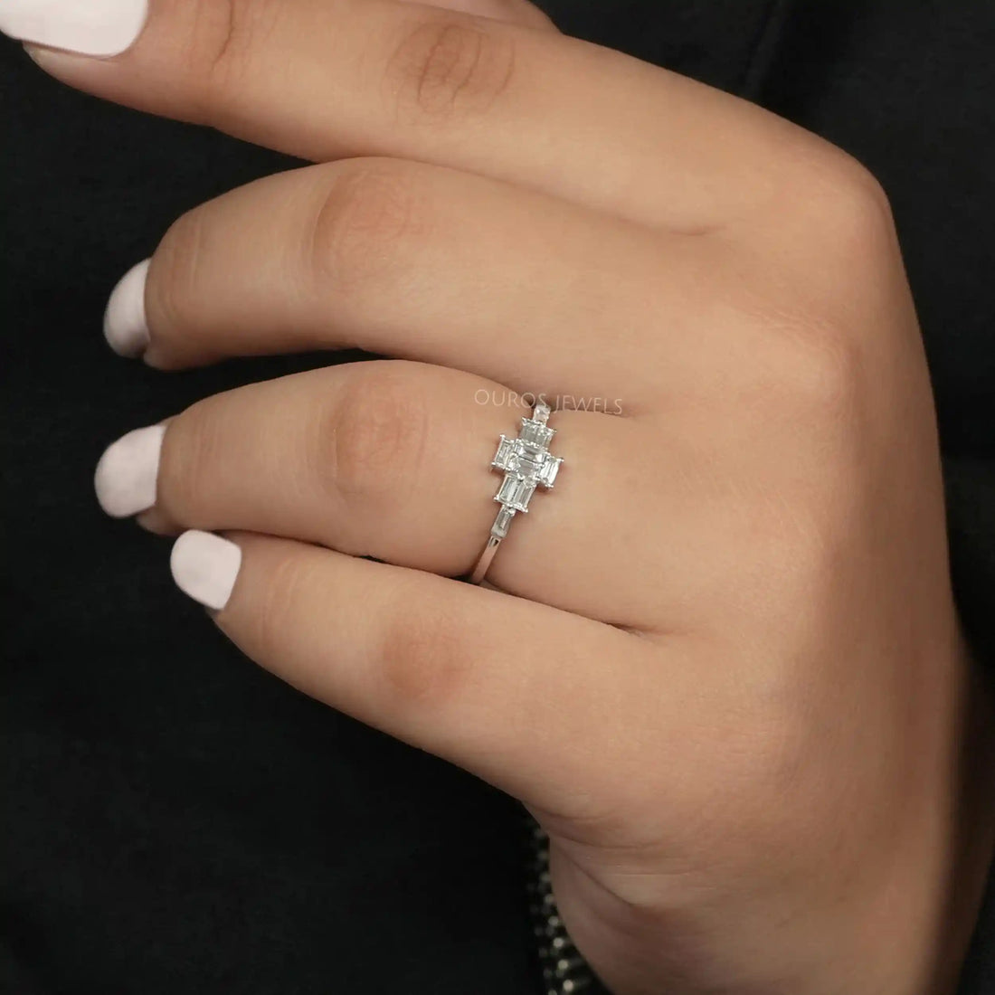 Baguette Cut Cluster Diamond Engagement Ring