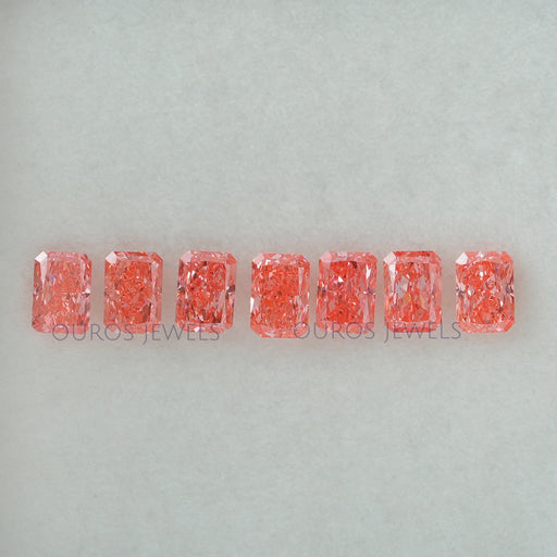 front view of radiant cut pink loose lab grown diamonds