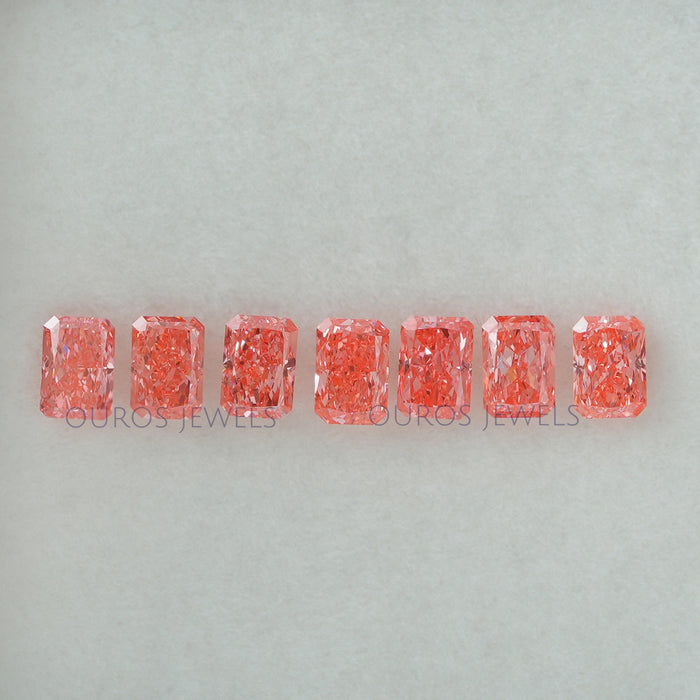 front view of radiant cut pink loose lab grown diamonds