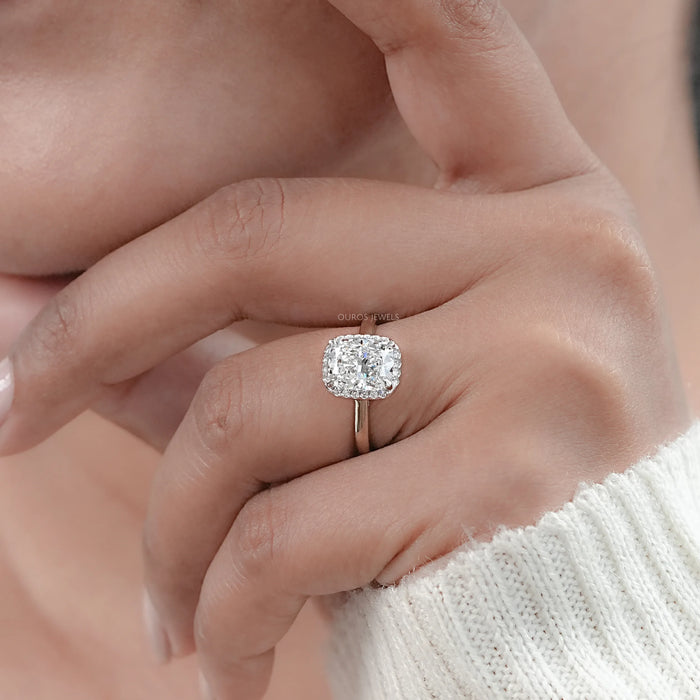Cushion Cut Halo Lab Grown Diamond Ring