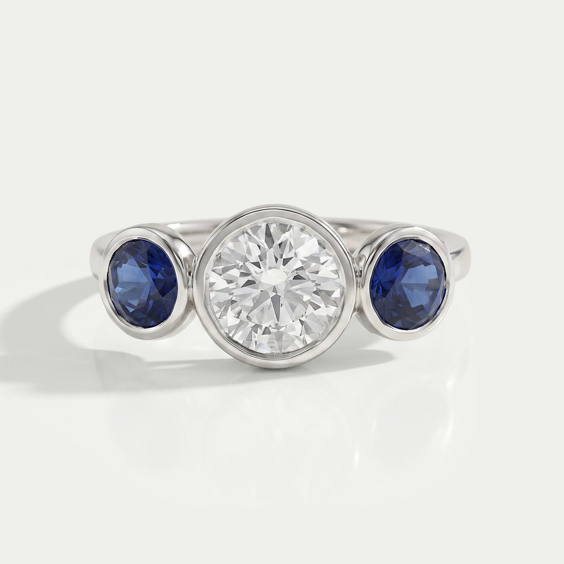 Three Stone Sapphire Gemstone Bezel Set Ring Ring