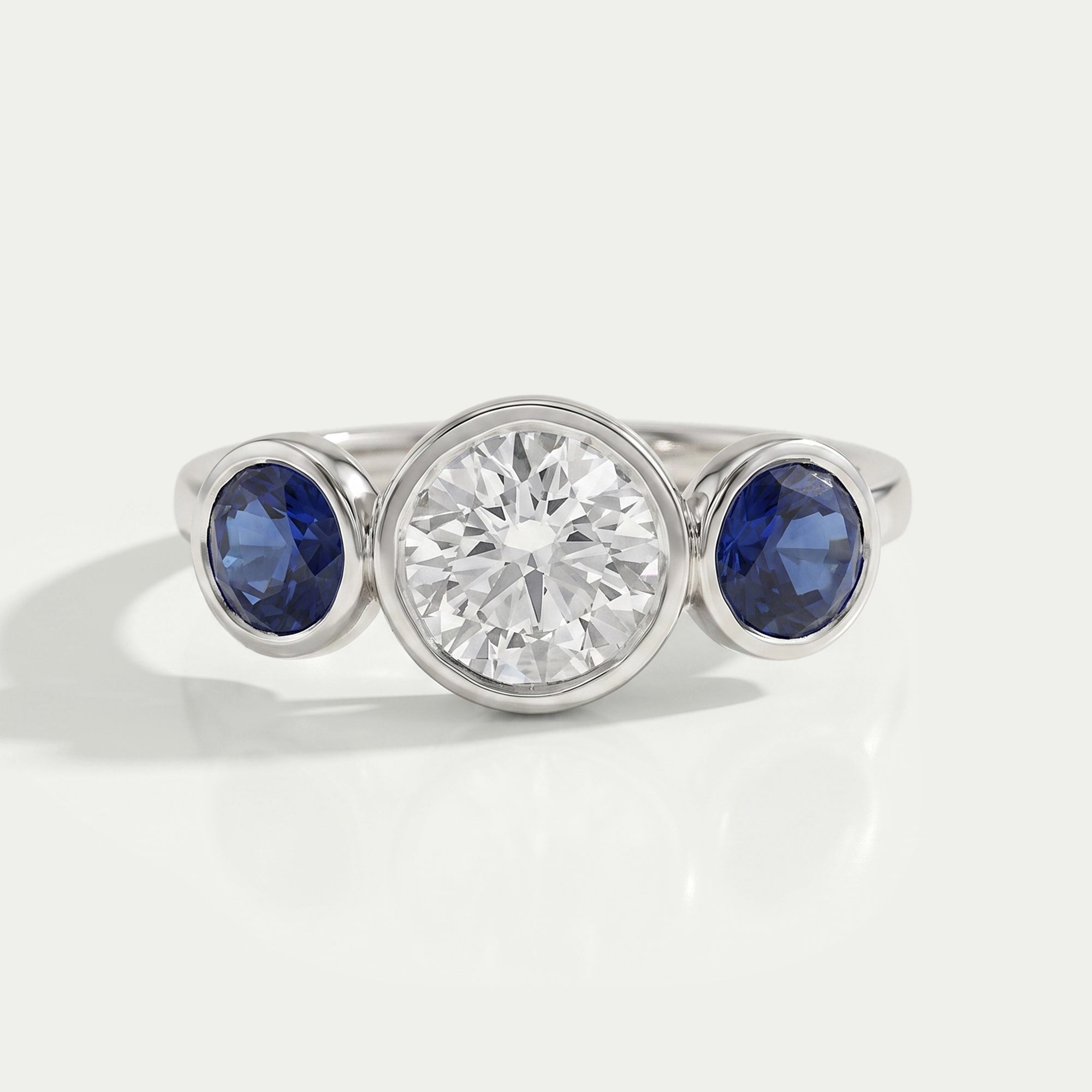 Three Stone Sapphire Gemstone Bezel Set Ring Ring