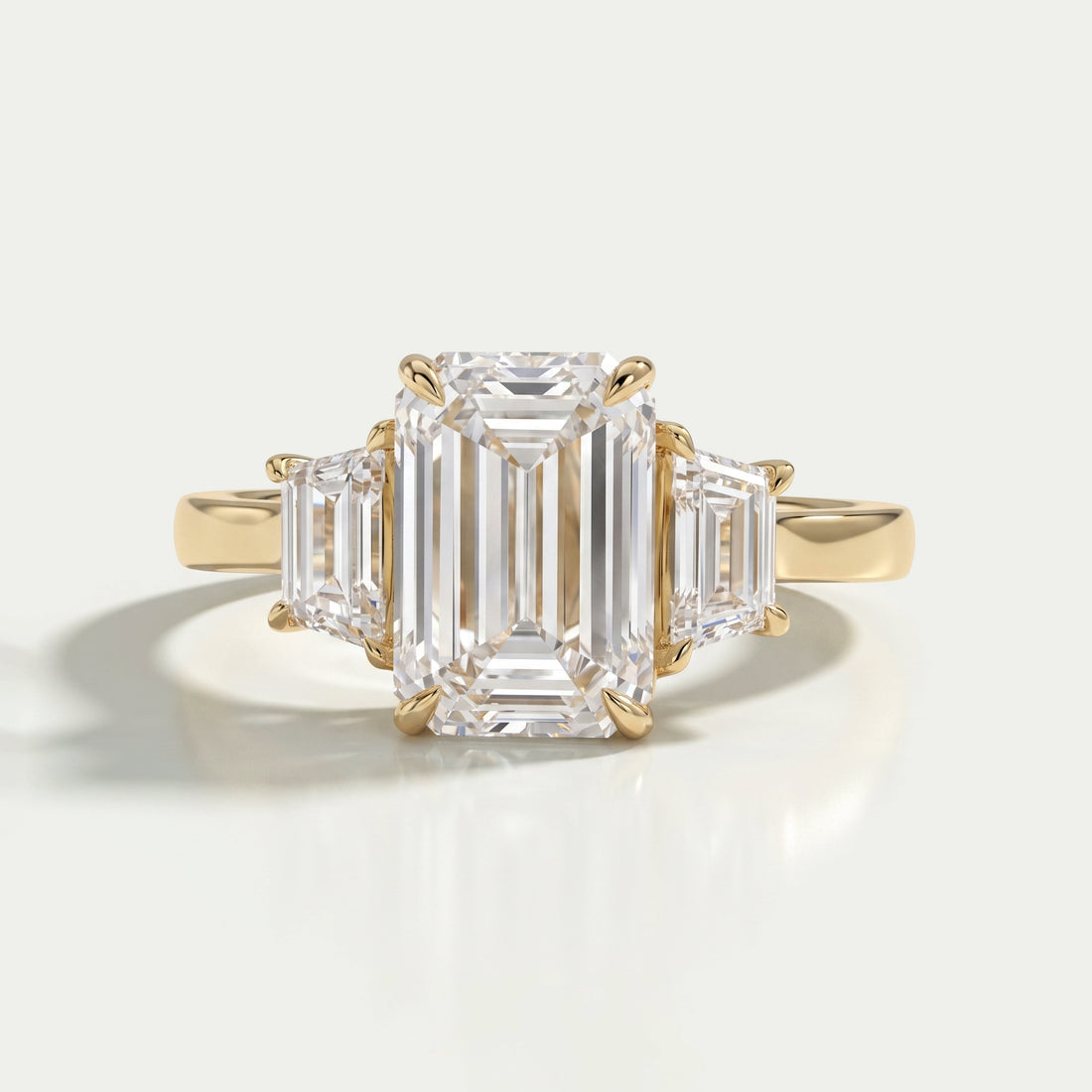 3 Stone Emerald Cut Lab Diamond Engagement Ring Ring