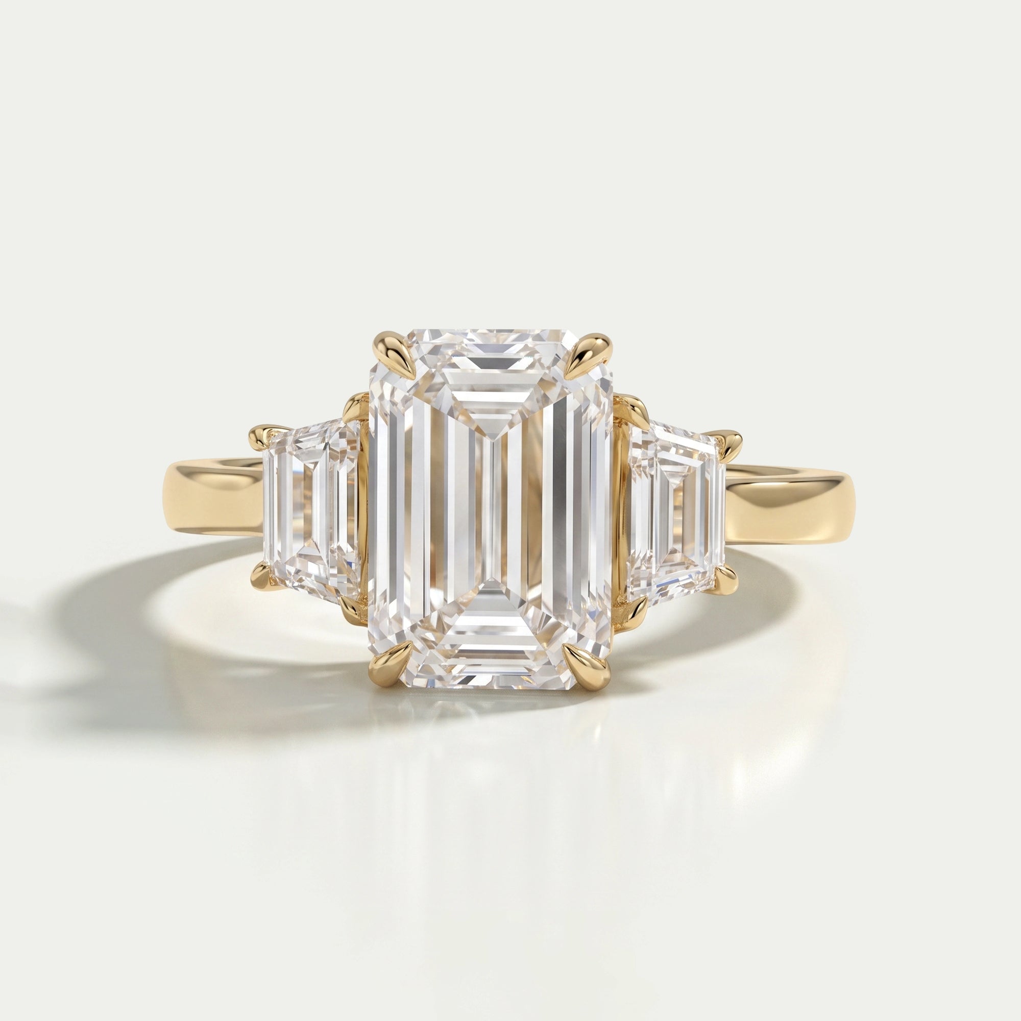3 Stone Emerald Cut Lab Diamond Engagement Ring Ring