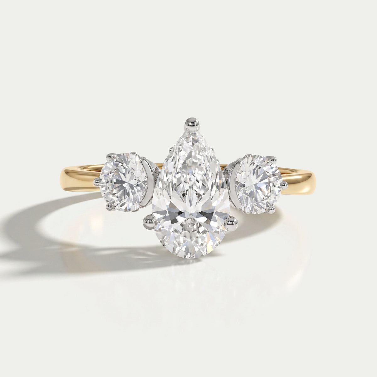 Three Stone Pear Diamond Hidden Halo Engagement Ring Rings
