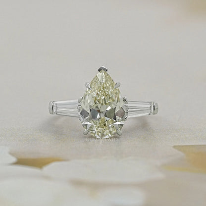 3 Stone Pear and Tapered Baguette Diamond Ring