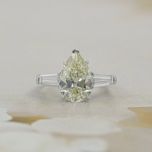 3 Stone Pear and Tapered Baguette Diamond Ring