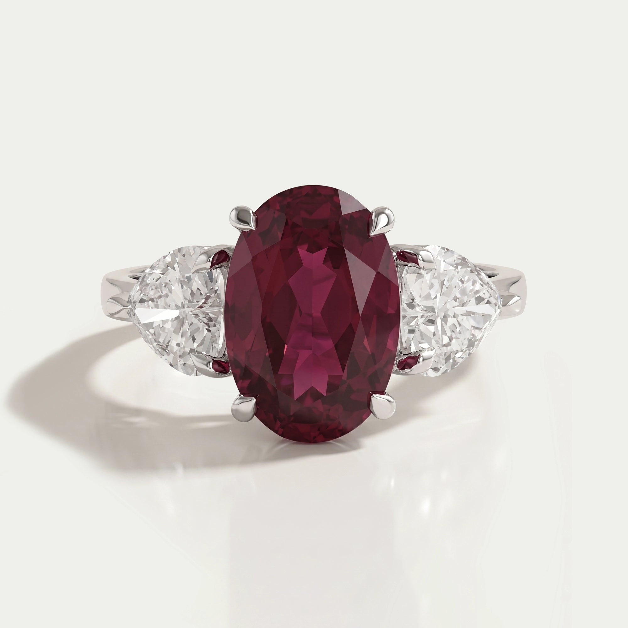 3 Stone Oval Ruby Lab Gemstone Ring