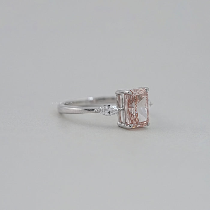Triology Pink Radiant and Pear Accented Diamond Ring