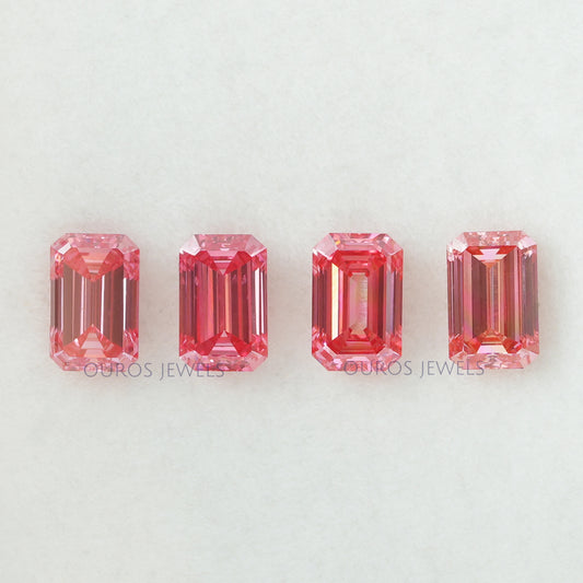 0.76 Carat Each Pink Emerald Cut Lab Grown Diamond Loose