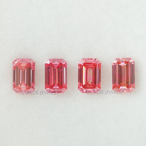 front view of 0.76 ct each pink emerald cut lab grown diamonds loose