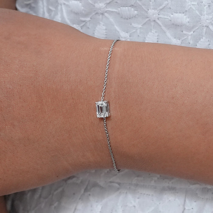 Emerald Cut Diamond Solitaire Chain Bracelet