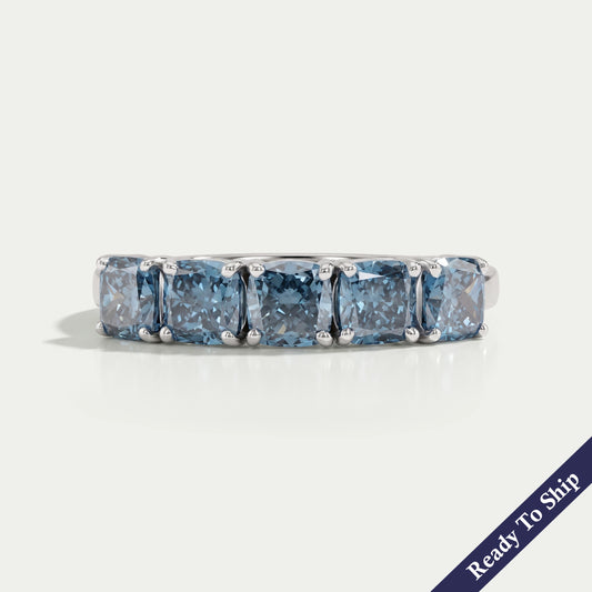 5 Stone Blue Cushion Diamond Ring
