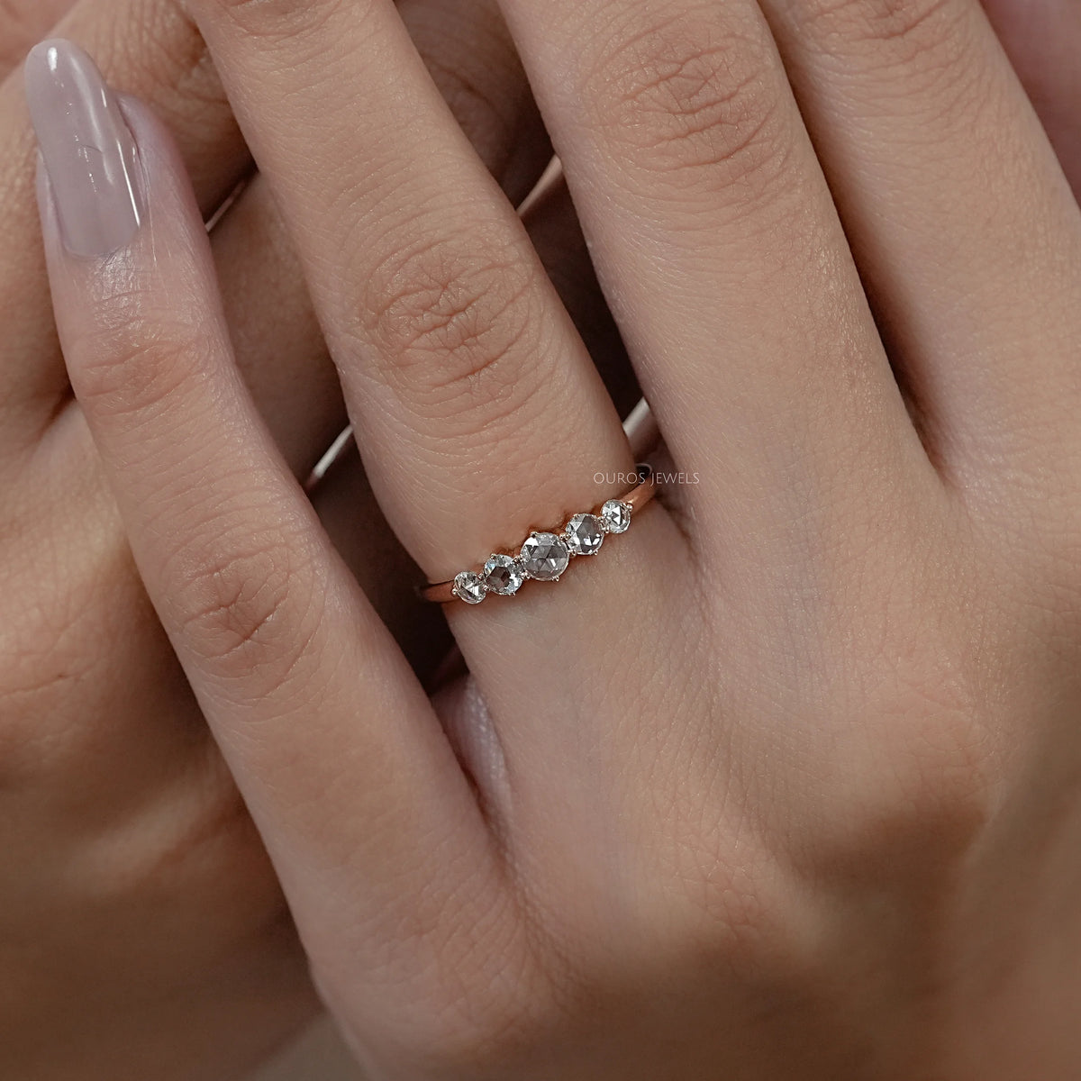 Five Stone Rose Cut Round Diamond Engagement Ring