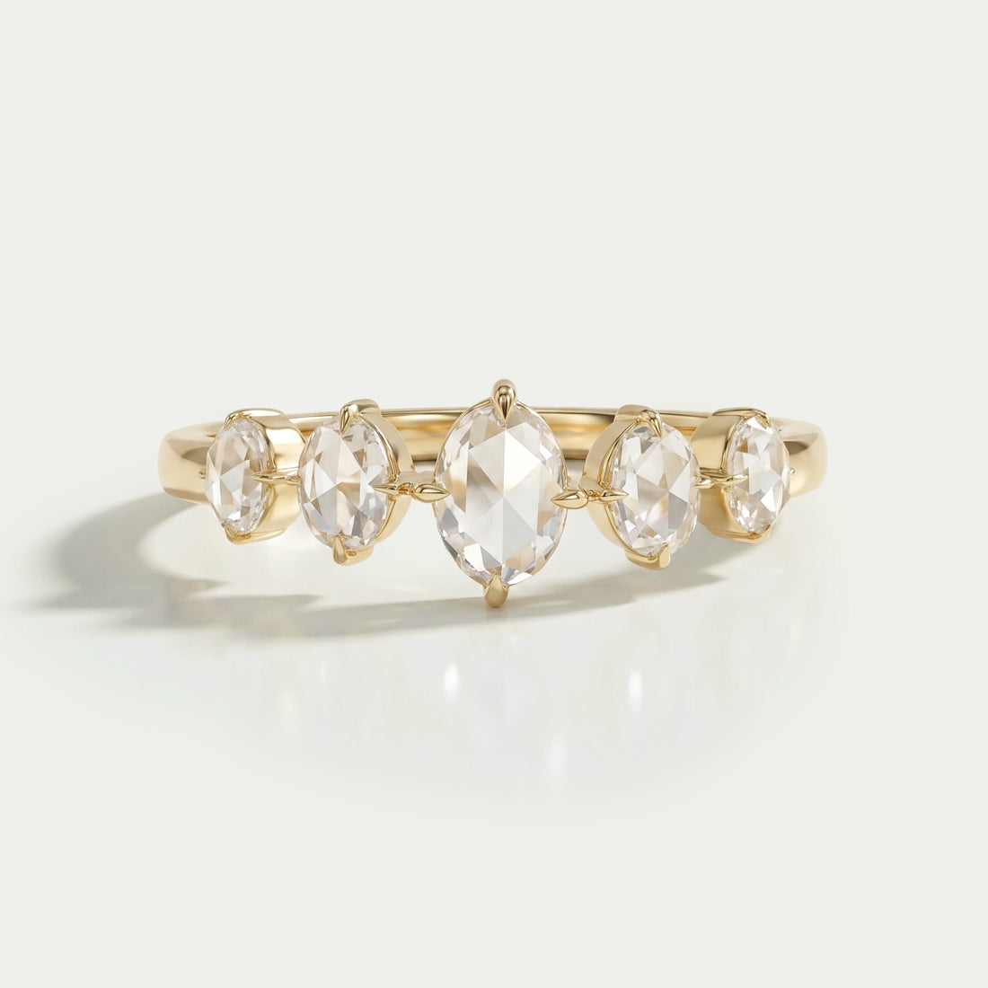 Five Stone Rose Cut Oval Diamond Ring