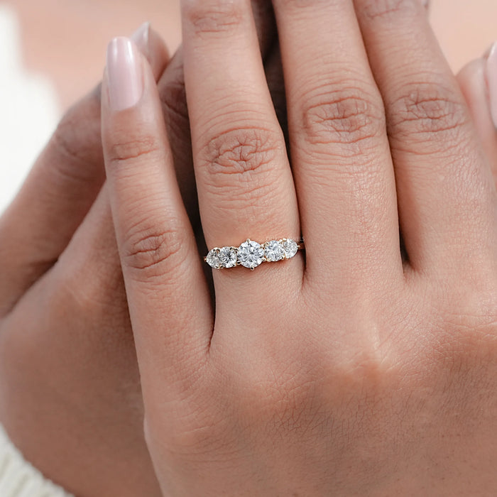 Round And Heart Diamond Five Stone Engagement Ring